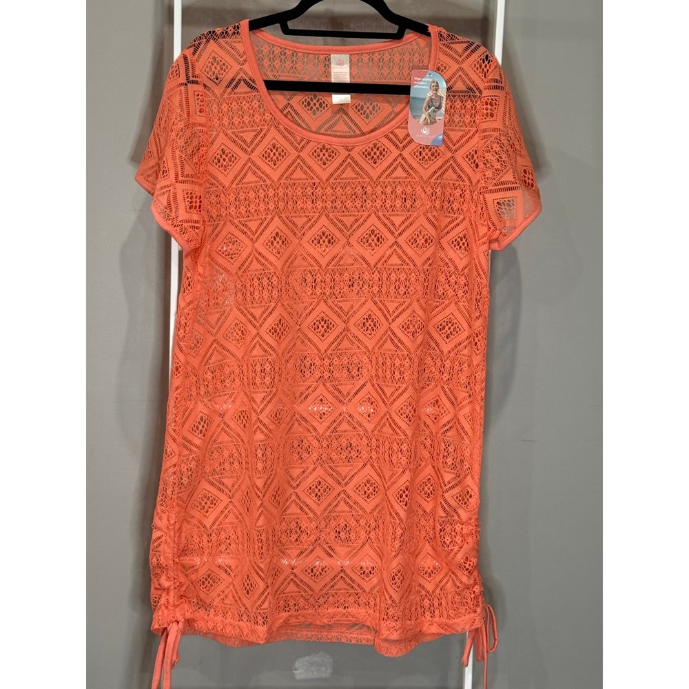 As Rose Rich Womens Coral Crochet Lace Cover Up Dress Large NWT Boho Festival
